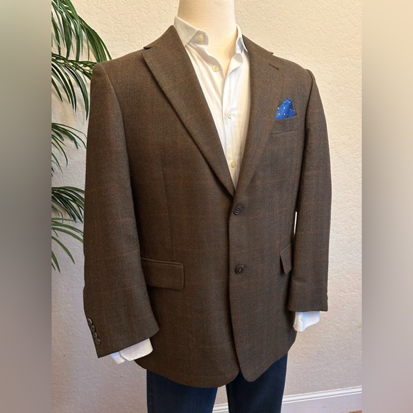 HART SCHAFFNER MARX MENS BLAZER SIZE 42 SPORT COAT BROWN PLAID WINDOWPANE JACKET - Picture 3 of 12